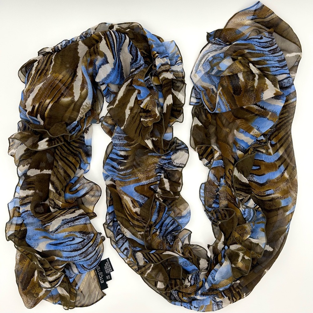 Etcetera - Silk Scarf, Vibrant Blue & Brown Animal Abstract Print.